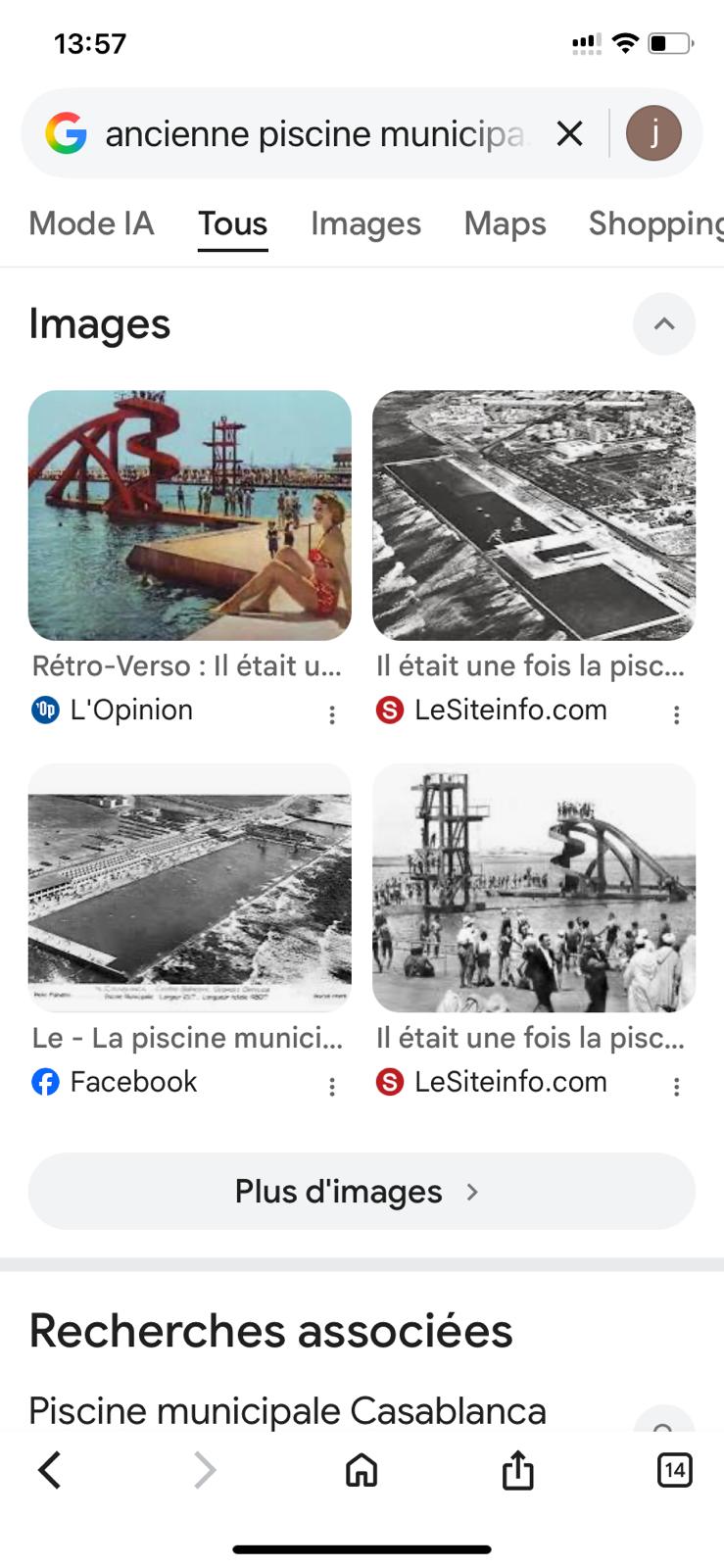 Casablanca, côte d'Aïn Diab, emplacement actuel de la Mosquée Hassan II, là où se trouvait la Piscine Orthlieb.